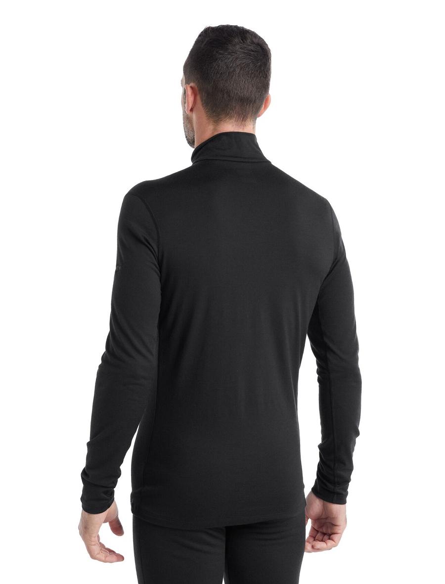 Black Men's Icebreaker Merino 200 Oasis Long Sleeve Half Zip Thermal Top Base Layers | USA 1361UZGT